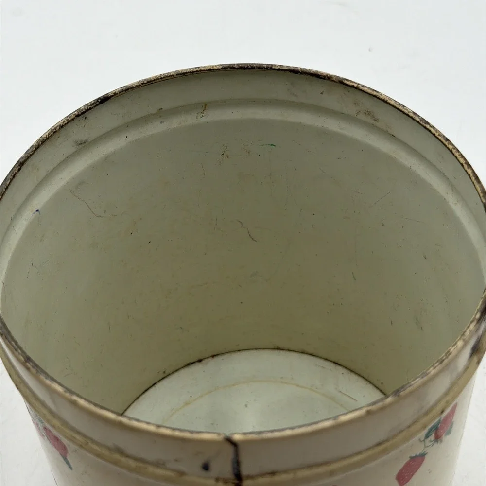 Vintage 1940s National Can Corp New York Strawberry Print Tin Canister NO LID